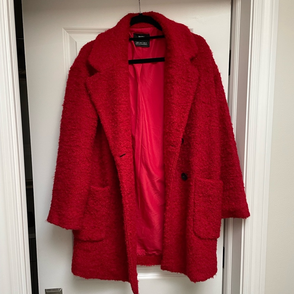 Bershka red boucle coat